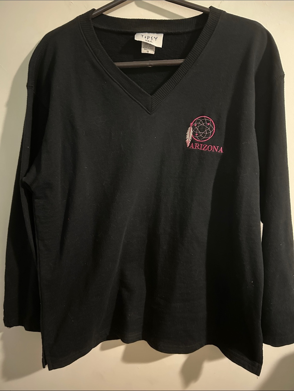 ipsy Black V‑Neck Top with Navy Logo